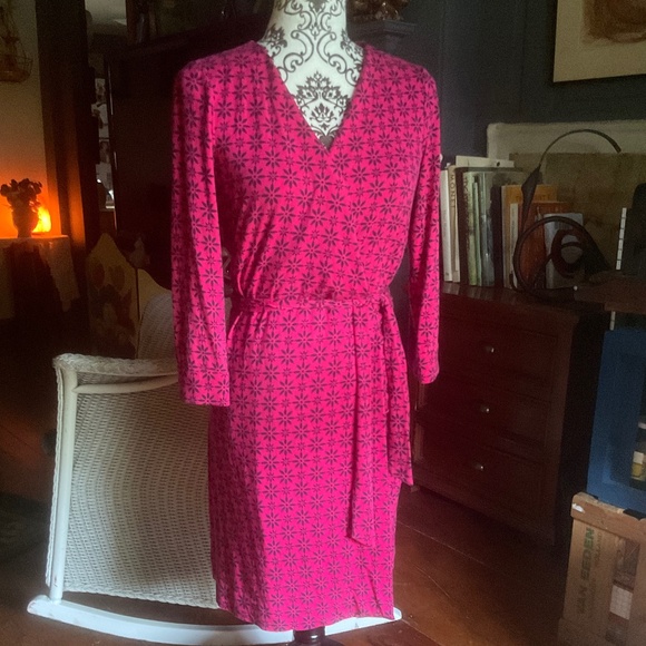DIANE VON FURSTENBERG Julian Two Mini Wrap Dress Pink Floral Sz 8 - Picture 3 of 12